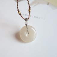 天然藕粉和田玉平安扣吊墜項鏈冰底藕粉清新淡雅平安喜樂順遂無憂