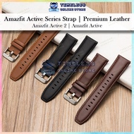🇲🇾 Amazfit Active, Active 2 Strap, Premium Leather 20mm Band, Stainless Steel Buckle (Active2 Smartw