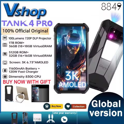 Unihertz Tank 4 pro 5G Projector Rugged Smartphone 36G 1TB Dimensity 8300 Android 14 11600mAh AMOLED