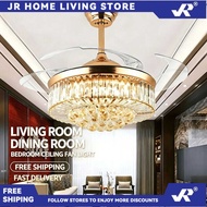 JR Crystal Light Luxury Living Room Dining Room Bedroom Ceiling Fan Light Household Variable Frequen