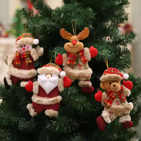 4pcs Christmas Tree Ornaments Christmas Tree Plush Hanging Decorations Santa Snowman Elk Bear Orname