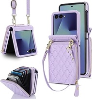 XIZYO Crossbody Zip Leather Wallet Flip Case for Samsung Galaxy Z Flip 7, with Adjustable Removable 