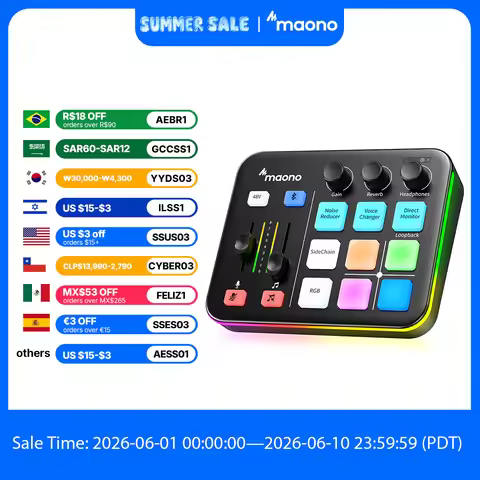 MAONO G1 NEO Gaming Audio Mixer Custom Sound Effects RGB Streaming with XLR Microphone Audio Interfa