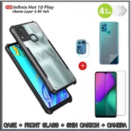 Paket 4IN1 Case Soft Hard Infinix Hot 10 Play Tempered Glass &amp; Garskin