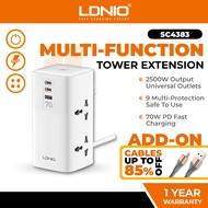 LDNIO Multifunctional Universal Desktop Power Adapter With USB Ports Type-C Tower Extension Socket (