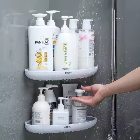 ECOCO Bathroom Shelves Storage Rack No Drill Wall Mount Corner Shelf Shower Shampoo Holder Toilet Or