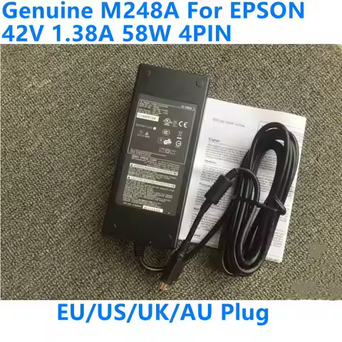 Genuine 42V 1.38A 58W 4PIN M248A AC DC Adapter For EPSON Scanner TM-C3520 C3400 C3500 M832 Printer P