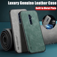 For OPPO Reno 10X zoom 6.6 inch CPH1919 Slim Minimalist Genuine Lamb Leather Case with Built-in Metal Plate Back Cover