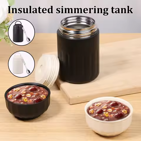 Stainless Steel Food Flask 600 ml Leakproof Insulated Food Jar with Folding Spoon Safe Portable Soup