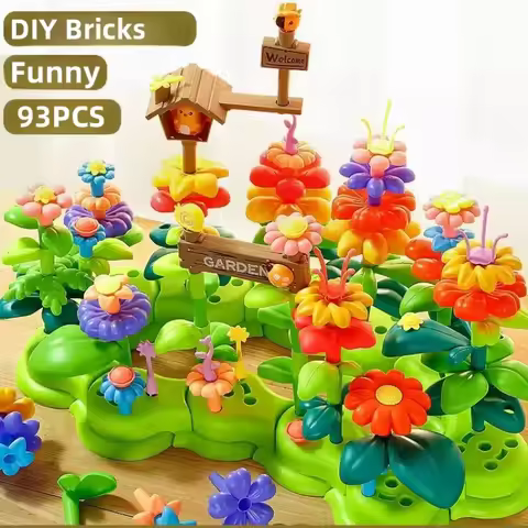 93PCS Flower Girls Building Blocks Toys Stacking Game For Toddlers Flower Blocks Playset for Kids Ag