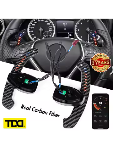 TDD Motors Real Carbon Fiber RPM LED Magnetic Paddle Shifters For Mercedes-Benz AMG C300 G63 CLA GT 