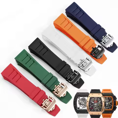 New 25mm Red Black Green Gray Blue Yellow Orange Rubber Watchband For Richard Mille strap for RM011 