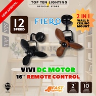 FIERO VIVI 16 Inch 3 Blades 12 Speed Remote Control DC Motor Ceiling Fan Wall Fan Corner Fan Kipas S