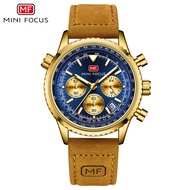 MINI FOCUS mens watch multi-functional quartz watch aviation chronograph genuine leather luminous wa