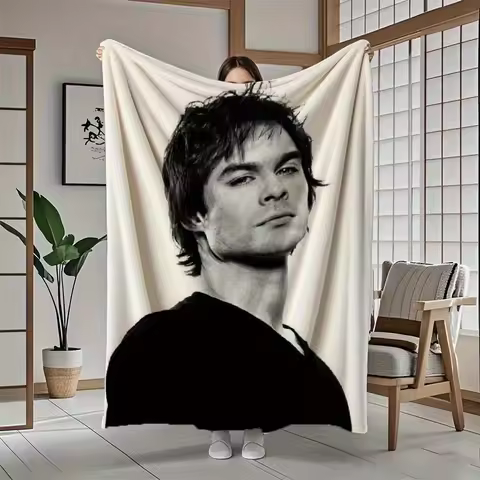 1pc Ian Somerhalder Blanket Single Sided 2D Print Soft Flannel Fleece Throw Blanket for Bed Couch So