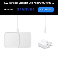 全新 原裝 三星 白色 Samsung Super Fast Wireless Charger Duo 15W EP-P5400 無線閃充雙充電板 (包括9V 25W 火牛及TypeC線)  手機充電位 For S21  S22 S23 + Ultra FE Buds pro AirPods  iPhone 手錶充電只支持 Galaxy Buds &amp; Watch 3 / 4 / 5/ 6 Active 1/2