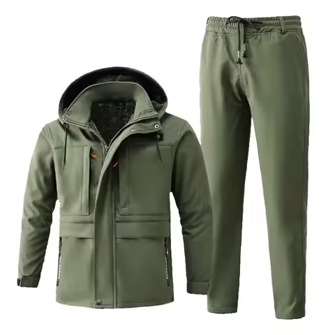 Tactical Suits Fleece Warm Windproof Camping Jackets Men Pants Velvet Camo Suit Training Climbing Tr