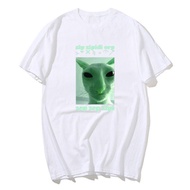 Funny Alien Cat Dank Meme T Shirt for Men Women Brainrot T-shirt Stupid Cringe Tshirt Harajuku Mens