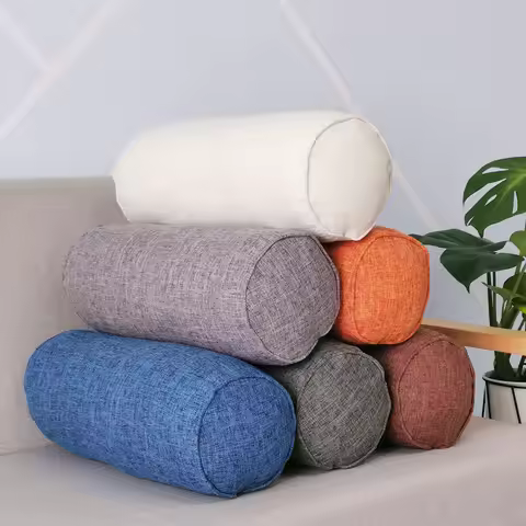Round Removable Bed Pillows Roll Head Leg Back Lumber Support Light Travel Column Bolster Pillow Was