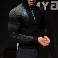 Gymshark onyx 1.0 Blue Agate Men's Sports Fitness Seamless Elastic Quick-Drying Slim-fit Hooded Long