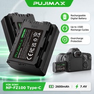 PUJIMAX NP-FZ100 Battery 2600mAh Type-C Direct Charging for Sony A7 IV A7 III A7R IV A9 Camera