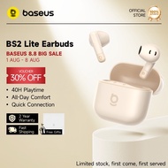 Baseus Bass BS2 Lite True Wireless Earbuds 40h playtime Bluetooth6.0 Semi-in-Ear Earphones 2-Mic AI 