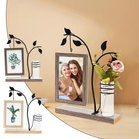 4x6 Picture Frame with Stand and Glass Vase for Flowers Plants Double Sided 4x6 Photo Frame room Hom