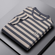 singlet singlet lelaki 2025 New Style Striped Half Sleeve Round Neck t-Shirt Men Middle-aged Young D