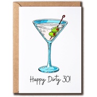Happy Dirty 30 Birthday Greeting Card - Bff 30th Bday Card - Hilarious Martini Card - 30 Years Old P