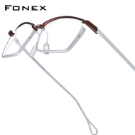 FONEX Titanium Glasses Frame Men Brand Design Semi-Rimless Square Eyeglasses Japanese Ultralight Hal