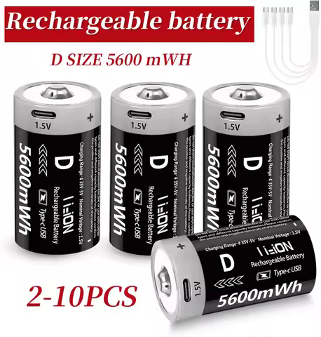 1.5V USB D Size Rechargeable Lithium-ion Battery 5600mW LR20 D-Cell Battery for Gas Cooker Water Hea