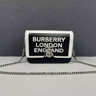 Burberry印花鏈條單肩斜挎拼色翻蓋郵差包
