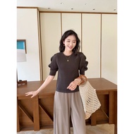 2MUAY Model GJO10785 THICK RUFFLE SLEEVE PLEATED TOP Shirt Fabric 11 Colors FREE SIZE