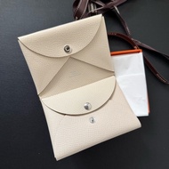 Hermes Calvi Duo Craie 奶昔白 Epsom皮 銀釦 卡夾 card holder