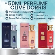 50ML Perfume Perempuan Lelaki Clive Dorris Travel Size Minyak Wangi Tahan Lama Senang Bawa Inspired 