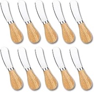 ProudMoore 10 Pcs Cheese Spreader Knives, Mini Butter Knife Spreader with Wooden Handle, Stainless Steel Cheese Knife Set for Charcuterie Board, Sandwich, Appetizers, Cocktail Spreading Knife