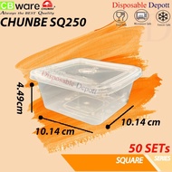 CHUNBE SQ250 Square Disposable Plastic Food Container【50sets± ]/Bekas Cheesekut /Bekas Plastik Segi 