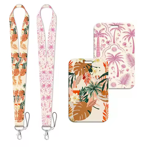 Tropical Palm Leaf Floral Lanyard Strap Neck Keychain Card Cover Badge Holder Mobile Phone Hang Rope