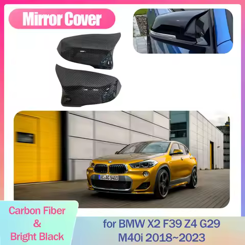 2pcs Car Mirror Cover for BMW X2 F39 Z4 G29 M40i 2018~2023 2019 2020 ABS Cap Wing Carbon Fiber Black