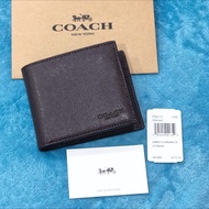 Ready Stock !! USA Coach F59112 Compact ID Men Wallet Crossgrain Leather Oxblood