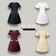 เดรสคอกลมแขนสั้นแต่งกระเป๋าหน้า The Alner Women Clothing Dress ผู้หญิง เสื้อผ้า