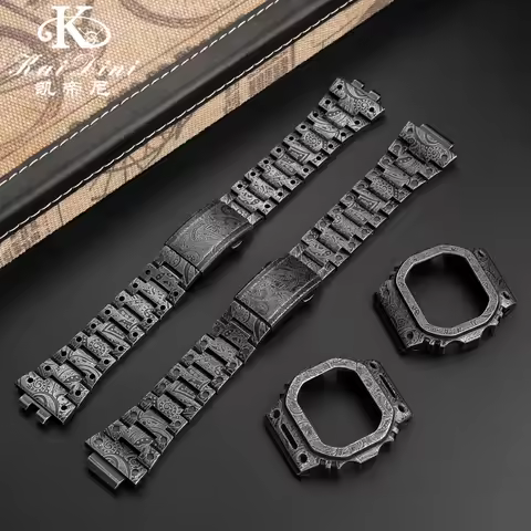 316L Metal Watch Strap men Stainless Steel modified Carved Watchband Case for Casio DW5000 DW-5600 G