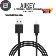 Aukey 3-Pack USB 2.0 to Micro USB Cables (1.2m /3.95ft) CB-D10-BLK