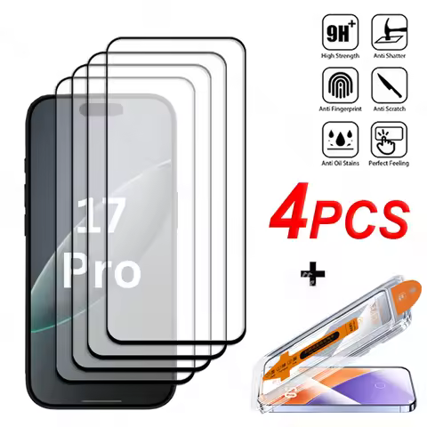 4 PCS Dust Free Easy Installation Glass For iPhone 17 Pro Max Glass Oleophobic Coating Screen Protec