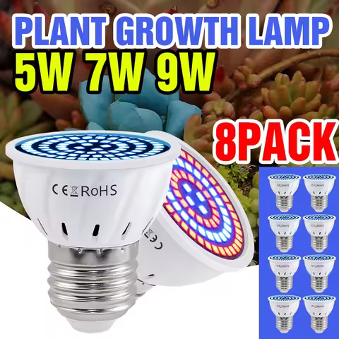 8 Pack LED Grow Light Bulb Plant Lamp Indoor Table Flower Potted Full Spectrum LED Fill Lighting E27