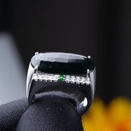 墨翠翡翠馬鞍戒指 18K金鑽石 | 天然緬甸玉A貨翡翠 | 送禮