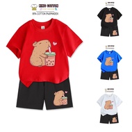 Bộ Cotton Trẻ Em CAPYBARA ART 2 Size 7-32kg 4 Màu Áo 95% Cotton 5% Spandex Quần Áo Cotton Cho Bé