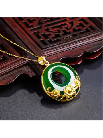 Bauhinia Jade Peace Buckle Pendant Women 24K Gold, AU999 - AU999 Highlights Jade, Lively Bauhinia, V