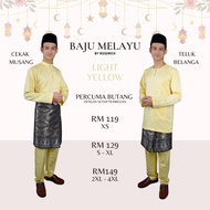 XS - 4XL! Baju Melayu Dewasa Slim Fit / Moden Tanpa Pesak Teluk Belanga &amp; Cekak Musang Light Yellow