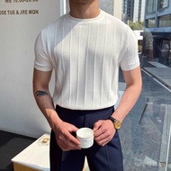 Mr. Lusan Summer New round NeckTT-shirt Half Sleeve Knitted Men's Short Sleeve Thin Korean Style Undershirt T-shirt Wool